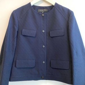 Rag and Bone Textured Dark Blue Aviator Jacket